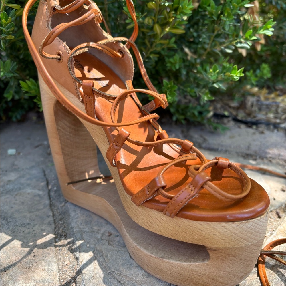 Jeffrey Campbell Sculptural Platform Heels | Lace Up Leather Sandals 7.5